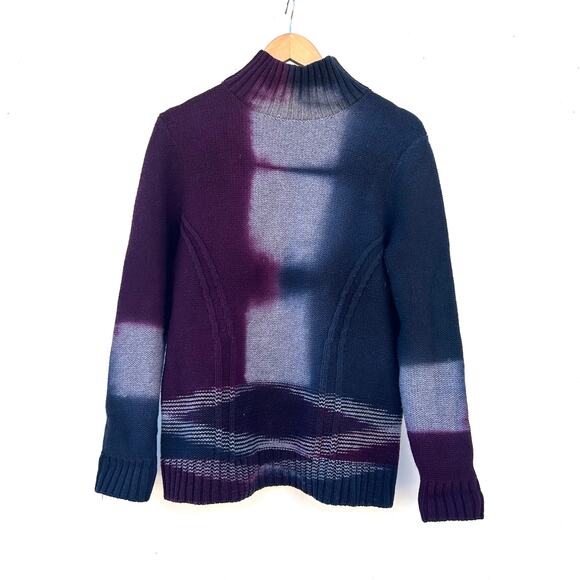 Lafayette 148 Wool Cashmere Turtleneck Knit Sweater Medium Tie Dye Purple - Picture 2 of 7